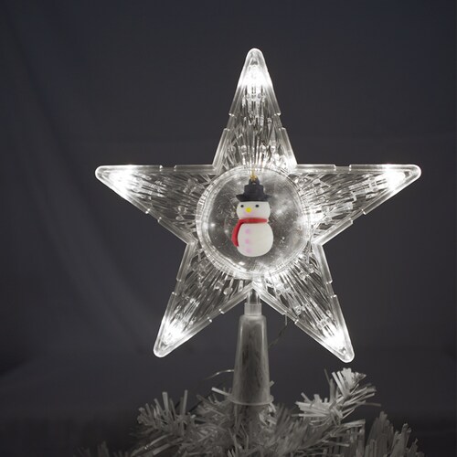 Estrella Punta De Arbol Navideño Con Luz 20 cm Con Muñeco de Nieve