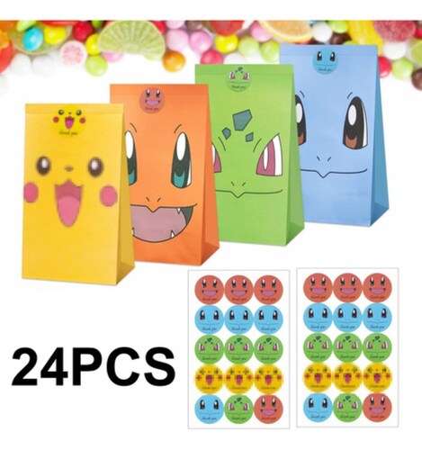 24 Bolsas De Dulces De Pokemon Fiesta Decoracion Cumpleaños 