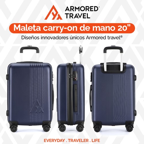 Maleta de viaje Carry On de mano cabina 20 pulgadas 10 kg ABS doble calibre candado de alta seguridad TSA LOCK Azul Armored Travel