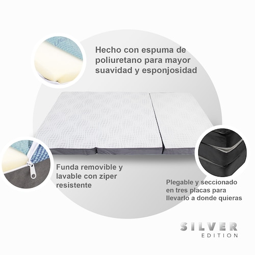 SILVER EDITION Colchón King Size Plegable Colchón Para Visitas o Viajes King Size  Blanco con Gris Medidas 192 x 200 x 10 cm.