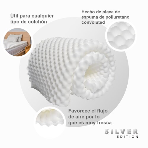 SILVER EDITION Colchoneta Sobrecolchón  Cómoda y Súper Suave  Con Ondas de Masaje Matrimonial  190 x 135 x 3 cm  Blanca.