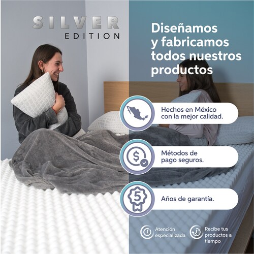 SILVER EDITION Colchoneta Sobrecolchón  Cómoda y Súper Suave  Con Ondas de Masaje Matrimonial  190 x 135 x 3 cm  Blanca.