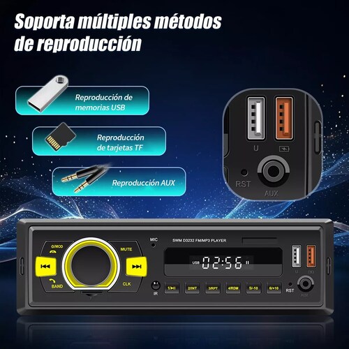 Auto Estereo Coche Reproductor Mp3 Radio Con Bt Aux 2usb Sd