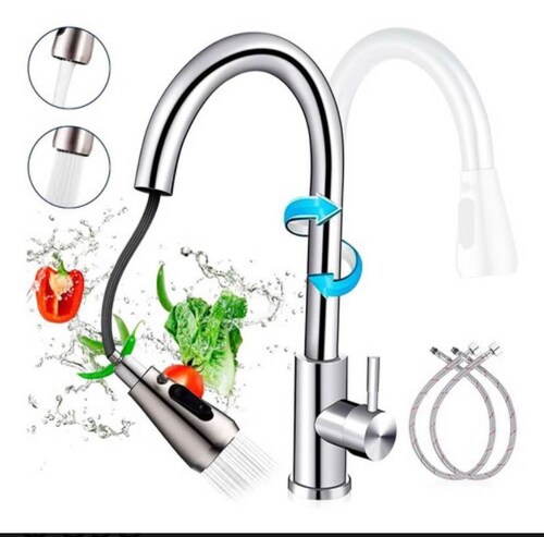 Mezcladora Para  Flexible Tarja Telescopico Cocina Grifo Color Plateado