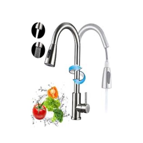 Mezcladora Para  Flexible Tarja Telescopico Cocina Grifo Color Plateado