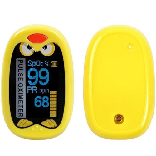 Oxímetro Infantil MXOKP-001-21 1Pza Amarillo Rango de Medición 70porciento -99porciento Spo2 30 a 240BPM mas menos 2BPM o mas menos 2porciento PR, OxiKid Pro