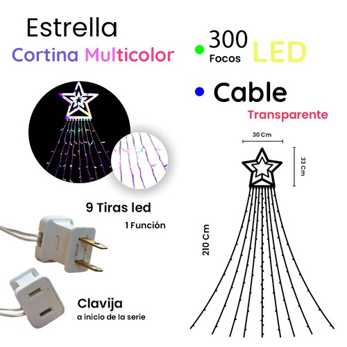 Estrella Con Cortina De Serie 300 Led Luz Multicolor 2.10mts