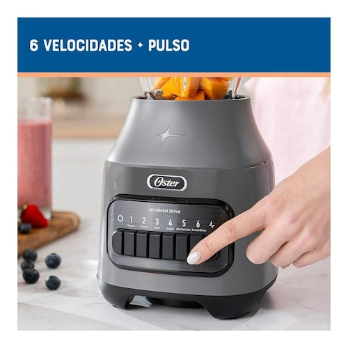 Licuadora Oster con Vaso de Vidrio y 6 Velocidades más Pulso Gris