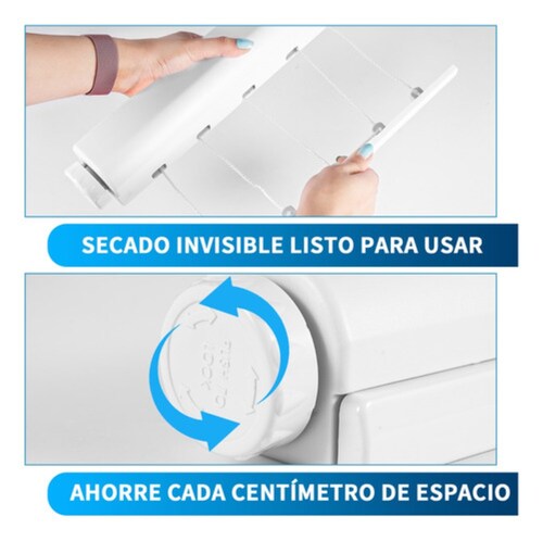 5líneas Tendedero Retráctil Plegable Pared Con Gancho Blanco