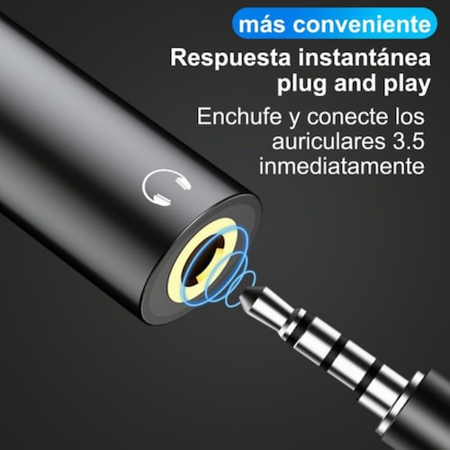 Adaptador Tipo C Aux 3.5mm Audio Y Tipo C Carga Cable Gris Negro