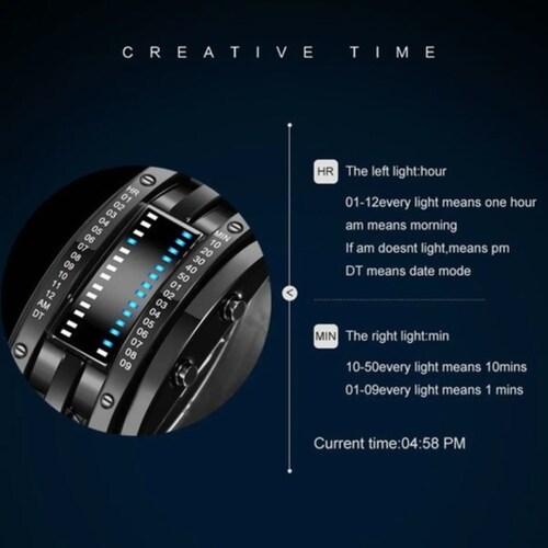 Curioso Reloj Electrónico Binario Con Luz Led Elegante Negro