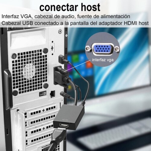 Cable Convertidor Video Vga A Hdmi + Audio Full Hd 1080p Negro