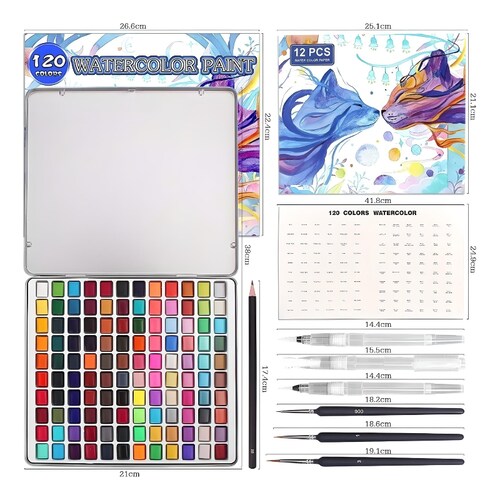 Juego De Acuarelas Con Estuche Portátil, 120 Colores