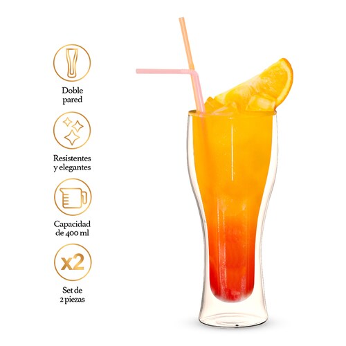 2 Vasos de Vidrio de Doble Pared de Cristal para Cerveza 400ml