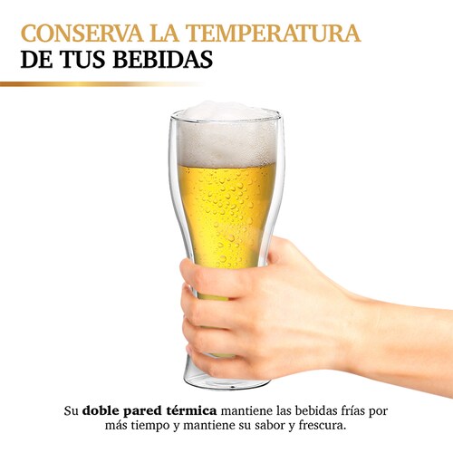 2 Vasos de Vidrio de Doble Pared de Cristal para Cerveza 400ml