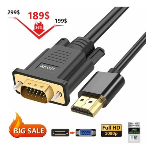 Adaptador De Hdmi A Vga Con Cable De Audio De 1.5m Negro