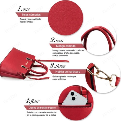 Bolso De Hombro De Cuero De Cera Rojo