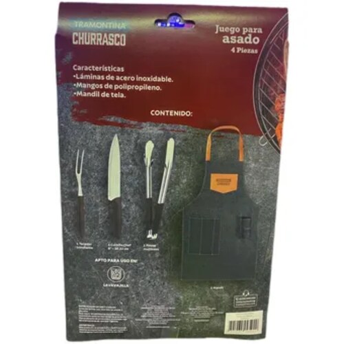 JUEGO PARA ASADO TRAMONTINA 32300312 PLENUS 4 PZAS + DELANTAL DE REGALO ENDY1.