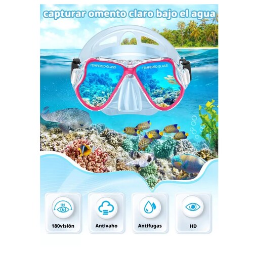 Juego De Snorkel Con Máscara,buceo Esnórquel,aletas,bolsas Rosa XS