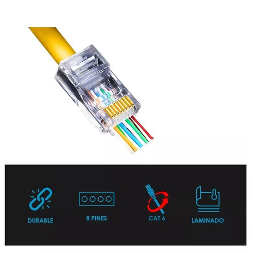 Set 100 Plug Conector Profesional Cat 6 Rj45 Cable Red Utp