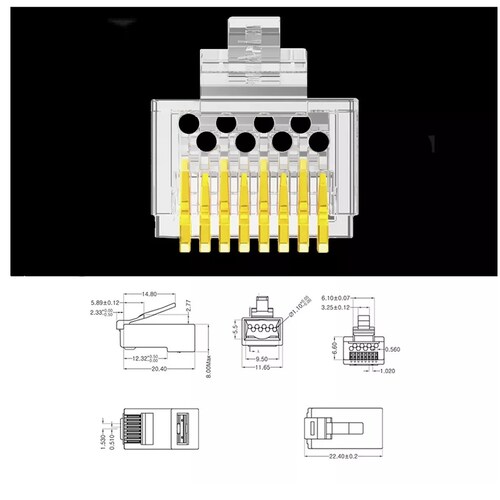 Set 100 Plug Conector Profesional Cat 6 Rj45 Cable Red Utp