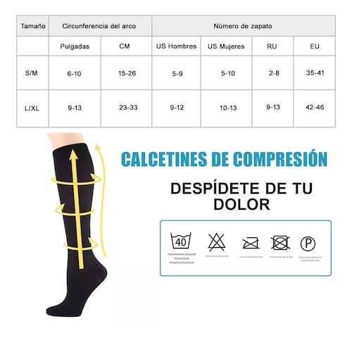 Juego 6 Pares Calcetas Compresión U Alivia Varices Y Circulación Negro S/M