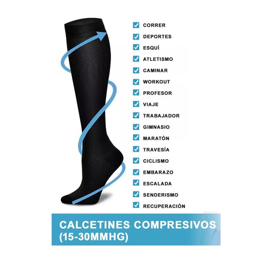 Juego 6 Pares Calcetas Compresión U Alivia Varices Y Circulación Negro S/M
