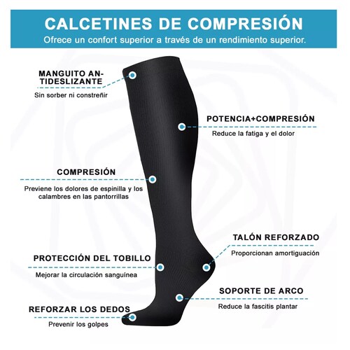 Juego 6 Pares Calcetas Compresión U Alivia Varices Y Circulación Negro S/M