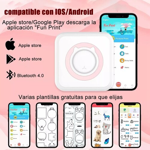 Impresora Térmica Portátil Inalámbrica Con Bluetooth Rosa