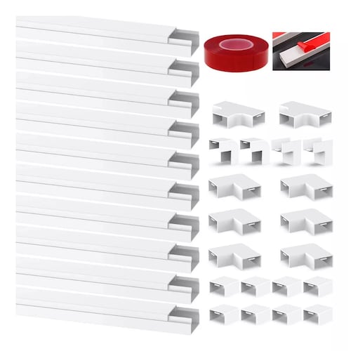 Set Canaleta Pvc Para Cable 10x20mm X 40cm 10pzs Y 20 Codos