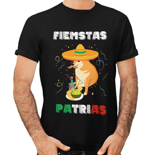 Playera Caballero, Dama y Niño Cheems Patrio Meme Celebración Independencia 