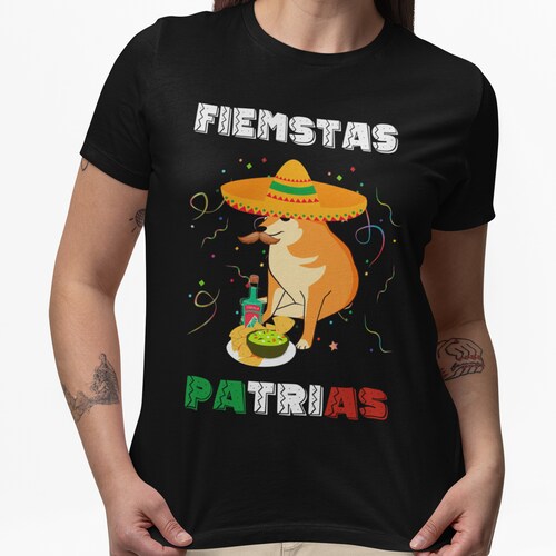Playera Caballero, Dama y Niño Cheems Patrio Meme Celebración Independencia 