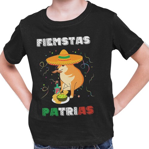Playera Caballero, Dama y Niño Cheems Patrio Meme Celebración Independencia 