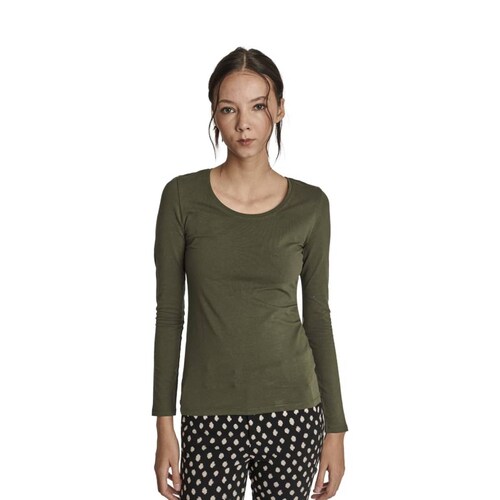 Playera básica, manga larga color verde olivo, de mujer, marca Holly Land, mod. 176593