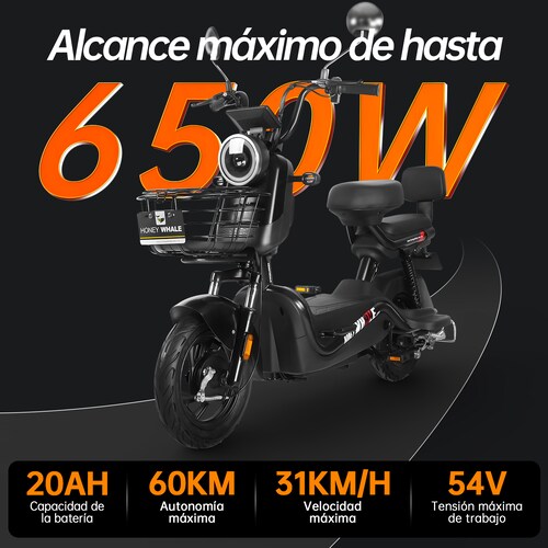Motobici eléctrica Honey Whale U3S Negro.