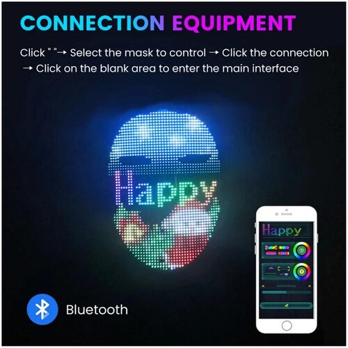 Disfraz para Halloween TikTok MXMKL-001-10 1 pza, 22x18x5 cm Máscara Led Plástico ABS con lente de PVC y Silicona, MaskLed