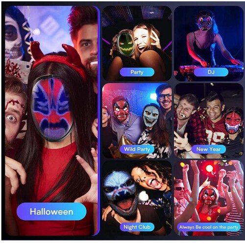 Disfraz para Halloween TikTok MXMKL-001-10 1 pza, 22x18x5 cm Máscara Led Plástico ABS con lente de PVC y Silicona, MaskLed