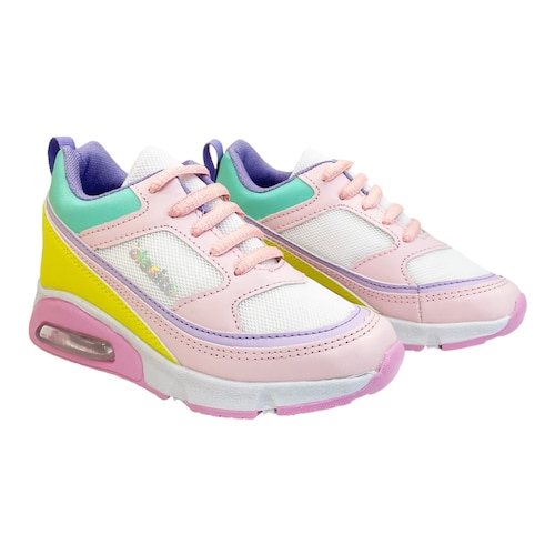 Tenis Para Niña Con Doble Velcro Color Rosa De Piel – Mini Burbujas