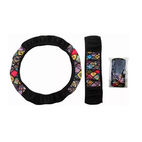 Kit Funda Cubre Volante Accesorio Auto Mujer Azulejo Mosaico