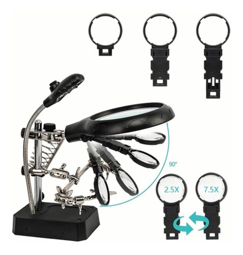 Lupa Con Luz Led Pinza Base Para Cautin Reparar Electrónicos Negro