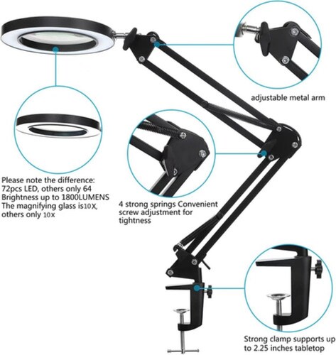Lupa Con Lámpara Led Escritorio 10x Plegable Regulable Usb Negro