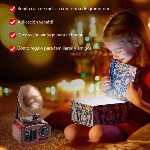 Caja Musical Cuerda Fonógrafo Antiguo Decorativo Marron