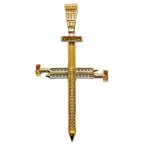 Dije cruz clavos oro 10k Hombre piedra zirconia. Incluye certificado y caja de regalo.