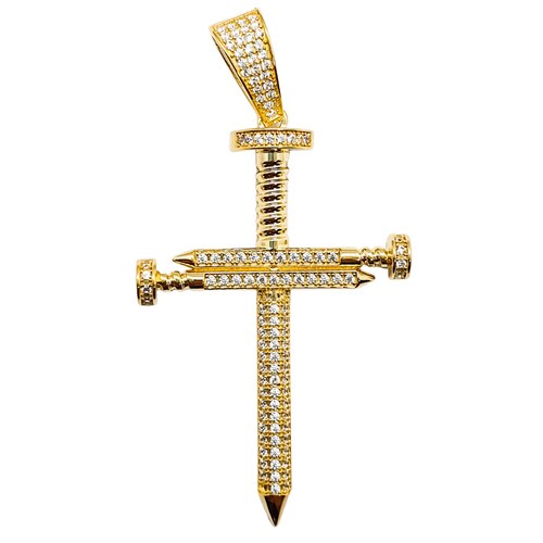 Dije cruz clavos oro 10k Hombre piedra zirconia. Incluye certificado y caja de regalo.