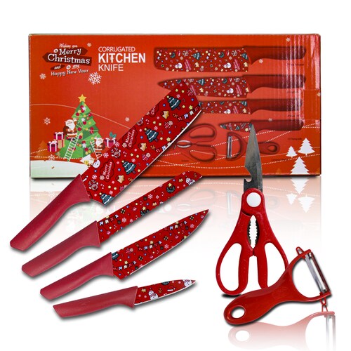 Set De Cuchillos Para Cocina Diseño Navideño .
