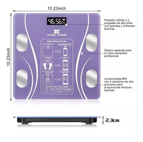 Báscula Electrónica Led con bluetooth con App para medir grasa