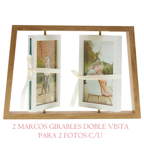 Portarretrato Marco De Madera Diseño Con 2 Marcos para 4 Fotos