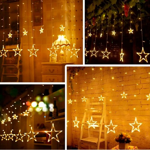 Cortinas Serie Luces led 12 Estrellas Decorativas 8 Modos