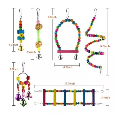 Set Juguetes Para Loros Y Aves Con Escalera Y Campana, 10 Pzs.