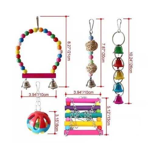 Set Juguetes Para Loros Y Aves Con Escalera Y Campana, 10 Pzs.